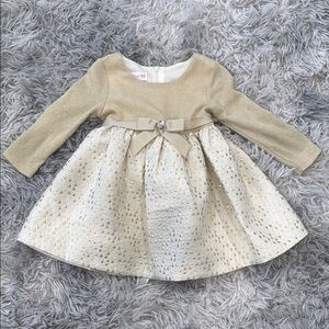 Gold and Cream Long Sleeve Dress with Bow